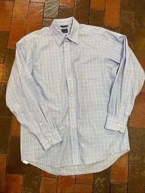 Chaps LARGE blue plaid, long sleeve button up shirt non-iron 2493